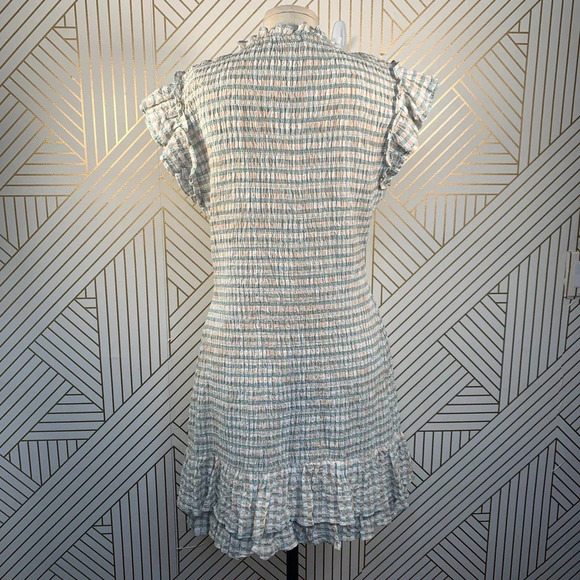 Veronica Beard Cici White Seersucker Smocked Mini Dress Ruffle Hem Size 12 NWT - Picture 10 of 12